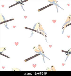 Modèle transparent avec un joli couple d'oiseaux assis sur une branche. Vector Illustration Illustration de Vecteur