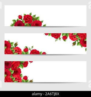 Ensemble de bannières web vecteur toi avec roses rouges. Illustration de Vecteur