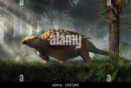 Ankylosaur Gargoyleosaurus était un des premiers de la fin du Jurassique. C'était un herbivore blindé, un quadrupède avec des clous sur le côté. Le Rendu 3D Banque D'Images