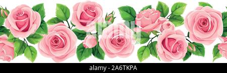 Vector seamless horizontal avec guirlande de roses roses. Illustration de Vecteur
