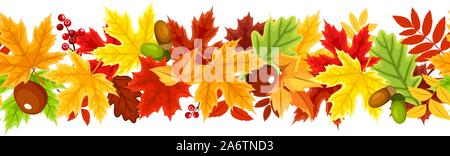Vector background transparent horizontal avec rouge, orange, jaune, vert et marron les feuilles d'automne. Illustration de Vecteur