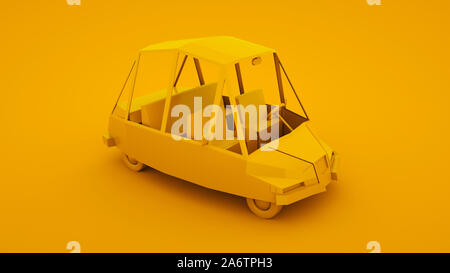 Jaune, faible isométrique dessin animé poly car. 3D illustration. Banque D'Images