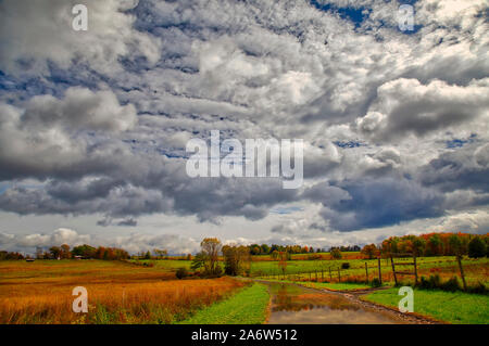 New Paltz Rural Hudson Valley, NY - paysage avec un ciel dramatique après une tempête qui passe avec les couleurs vives de l'automne pointe le feuillage. Banque D'Images