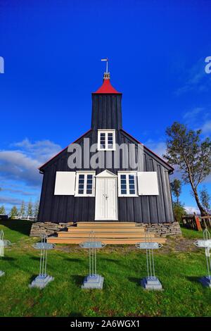 Hróarstunga District, l'Islande. Kirkjubaer église dans le district de Hróarstunga dans le nord-est de l'Islande. Banque D'Images