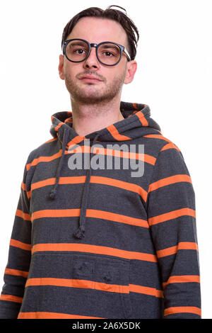 Studio shot of young man wearing eyeglasses Banque D'Images