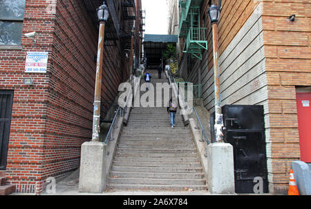 New York, USA. 28 Oct, 2019. Dans le quartier du Bronx de New York, un escalier mène entre deux pâtés de maisons. Elle relie l'Avenue Shakespeare avec l'avenue Anderson supérieur - et n'a pas l'air particulièrement visibles à première vue. Mais depuis exactement cet escalier est devenu le théâtre d'une scène centrale au Hollywood Film 'Joker', qui est en ce moment fonctionne avec succès dans les cinémas à travers le monde, de plus en plus de badauds et touristes viennent là. (Dpa 'Joker' escalier dans le Bronx populaire comme motif de la photo') Credit : Christina Horsten/dpa/Alamy Live News Banque D'Images