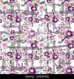 Fleurs Bouquet fleurs botanique. Contexte aquarelle illustration set. Motif de fond transparent. Banque D'Images