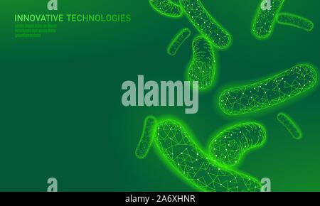 Bactéries 3D faible poly vert probiotiques. Saine digestion normale flore de l'intestin humain production de yaourt. Médecine technologique moderne Illustration de Vecteur