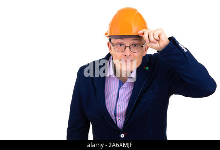 Dans l'homme casque de construction ressemble étroitement Banque D'Images