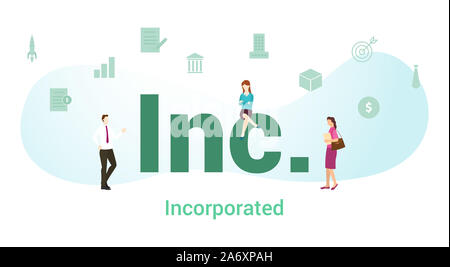 Inc incorporated concept avec grand mot ou texte et de l'équipe de personnes avec une télévision moderne style - vector Banque D'Images