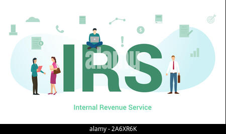 Irs Internal Revenue Service concept avec grand mot ou texte et de l'équipe de personnes avec une télévision moderne style - vector Banque D'Images