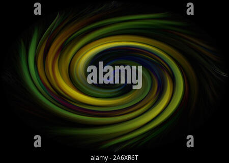 Abstract illustration, belles couleurs torsadées, principalement vert, brun et jaune sur fond noir Banque D'Images