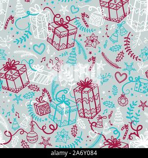 Fun et élégant avec motif transparent Noël Noël, cadeaux et décoration - esquisses - idéal pour l'emballage, le textile, toile - vector Illustration de Vecteur