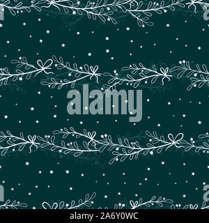 Fun hand drawn seamless pattern avec branches de Noël étoile et rubans - vector surface design Banque D'Images