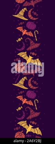 Halloween créatif modèle transparent dessiné à la main, des citrouilles, des chauves-souris, des chapeaux de sorcière et des bonbons, des ornements détaillés, super pour les textiles, bannières, wallpapers, inv Illustration de Vecteur