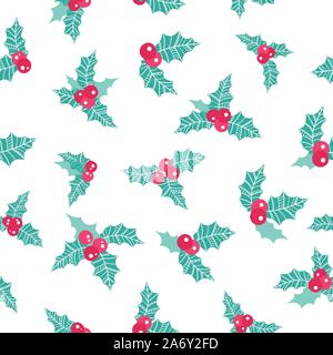 Belle Baie de houx, modèle sans couture créative handdrawn - feuilles fond de noël, idéal pour X-Mas thèmes, des bannières, du papier d'emballage, papier peint, Illustration de Vecteur