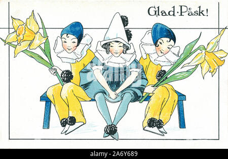 POLTAVA, UKRAINE - Octobre 7, 2019. Carte postale Vintage imprimé en Suède au début du xxe siècle pour Joyeuses Pâques Banque D'Images