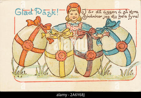 POLTAVA, UKRAINE - Octobre 7, 2019. Carte postale Vintage imprimé en Suède au début du xxe siècle pour Joyeuses Pâques Banque D'Images