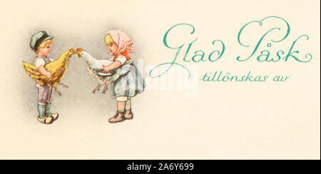 POLTAVA, UKRAINE - Octobre 7, 2019. Carte postale Vintage imprimé en Suède au début du xxe siècle pour Joyeuses Pâques Banque D'Images
