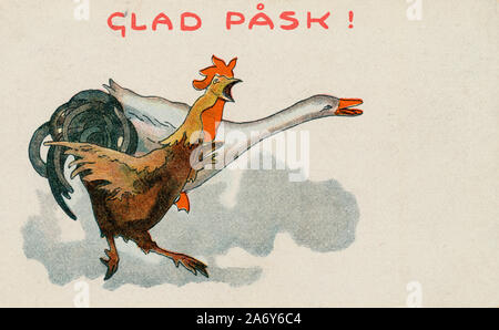 POLTAVA, UKRAINE - Octobre 7, 2019. Carte postale Vintage imprimé en Suède au début du xxe siècle pour Joyeuses Pâques Banque D'Images