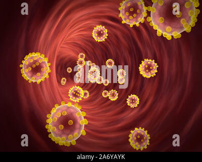 La drogue à l'intérieur du vaisseau sanguin, l'insuline et les leucocytes à l'intérieur du vaisseau sanguin, de haute qualité de rendu 3D de cellules du sang, pulsant de l'artère vers le bas Banque D'Images