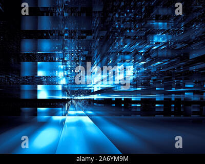 Arrière-plan bleu - ville de l'avenir street - création numérique 3d illustration Banque D'Images