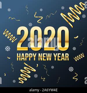 Vecteur d'or texte de luxe 2020 bonne année. Numéros de fête or Design. Parti d'or et ruban brillant étoiles new year party Illustration de Vecteur