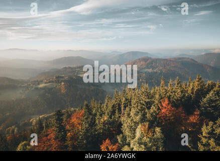 Forêt d'automne paysage dans les montagnes de l'Autriche - Hohe Wand pendant le coucher du soleil Banque D'Images