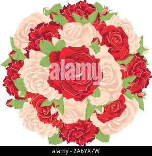 Decorative vintage roses dans un bouquet, composition florale ronde. Illustration de Vecteur