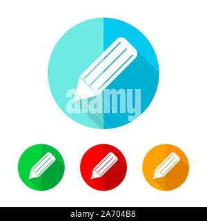 Jeu de cercles colorés avec l'icône du crayon. Crayon blanc à l'ombre. Vector illustration. Un crayon sur le bouton rond. Illustration de Vecteur