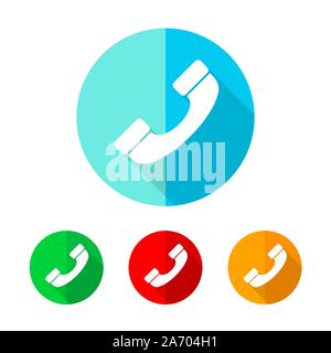 Ensemble d'icônes du téléphone de couleur. Combiné blanc avec ombre portée de l'icône. Vector illustration. Le téléphone l'enseigne sur un bouton rond. Illustration de Vecteur