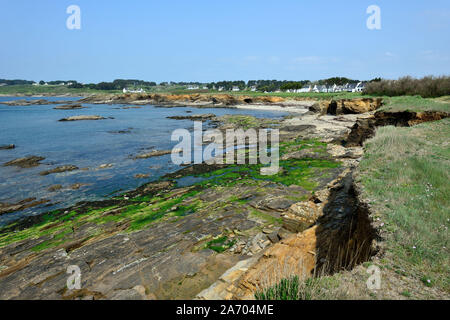 "Ile de Groix" (l'île au large des côtes de Bretagne, au nord-ouest de la France) : paysage et côte rocheuse Banque D'Images