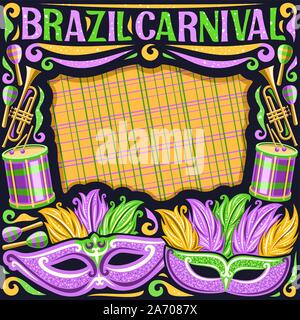 Image de vecteur pour le Brésil Carnaval avec copie espace, illustration de masque de pourpre, de la batterie avec les pilons, mise en page de carnaval à Rio de Janeiro, original Illustration de Vecteur