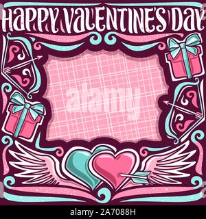 Carte de souhaits pour vecteur le jour de Valentine avec copie espace bleu, arc et flèche de Cupidon dans les coeurs de décoration d'origine, un lettrage somptueux pour les vœux mots h Illustration de Vecteur