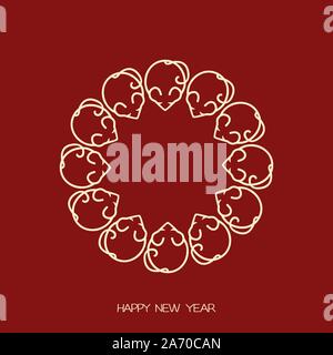 Cadre de la souris stylisée de symboles nouveaux chinois 2020 année du rat, vecteur télévision illustration pour noël et nouvel an cartes postales, dépliants et bannières de Illustration de Vecteur