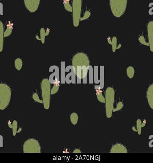 Avec motif transparent mignon cactus vert sur fond noir. Vector Illustration Illustration de Vecteur