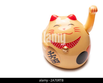 Lucky Cat asiatique sur fond blanc Banque D'Images