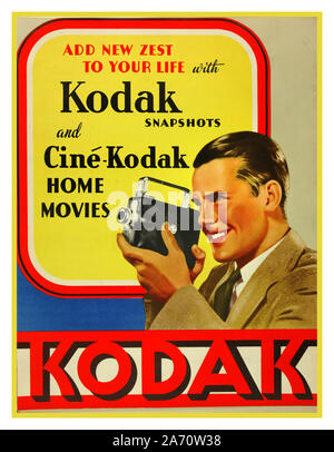 Historique KODAK 1920 accueil les films Kodak Film ciné rétro vintage des années 1900, affiche publicitaire pour Ciné-Kodak légendaire 8mm accueil les films et photos Kodak 'ajouter un nouvel élan à votre vie' Banque D'Images