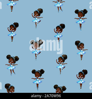 Ballerines d'Afrique Danse aquarelle wearing blue tutu. Arrière-plan transparent. Vintage pattern. Banque D'Images