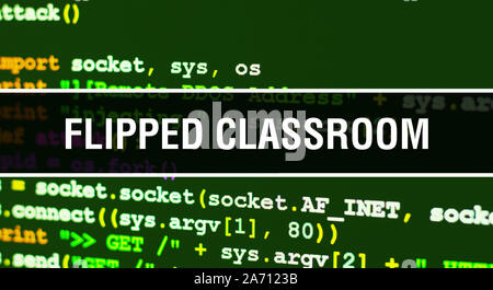 Texte écrit en classe renversée sur les codes de programmation résumé technologie historique de concepteur de logiciel et l'ordinateur d'un script. Concept classe renversée Banque D'Images