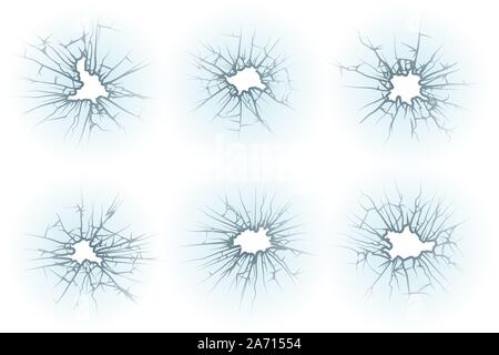 Fenêtre cassée fissures différentes ensemble. Vector illustration Illustration de Vecteur