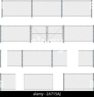 Divers éléments de clôture : gate, posts, grille en acier inoxydable. Illustration de Vecteur