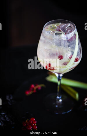 gin tonique avec rhubarbe fraîche et baies rouges Banque D'Images