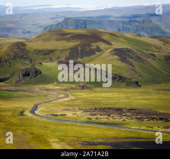 Paysage verdoyant magnifique vu de Dyrhólaey, Islande Banque D'Images