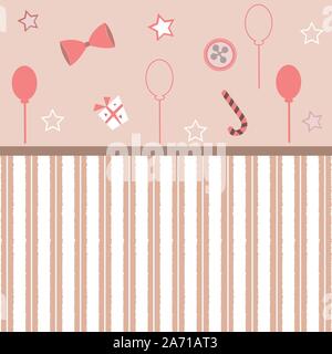 Cute Frame Fille en rose avec des ballons de fête, bow, cadeau, des bonbons et des étoiles. Vector Illustration Illustration de Vecteur