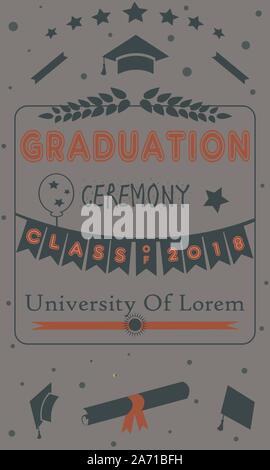 Cérémonie de remise des diplômes annonce. Classe de 2018. Style rétro. Style ancien sur fond de papier. Illustration de Vecteur