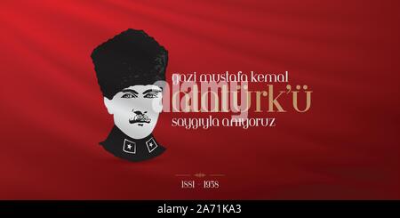 10 novembre, Mustafa Kemal Ataturk jour anniversaire de la mort. Jour commémoratif de Ataturk. Conception de panneaux. Illustration de Vecteur