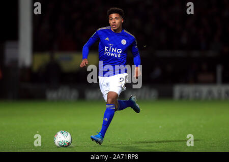 Leicester City's James Justin durant la Coupe du buffle Quatrième ronde match au stade de Pirelli, Burton. Banque D'Images