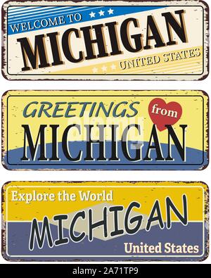 Michigan vintage métal rouillé signe sur un fond blanc, vector illustration Illustration de Vecteur