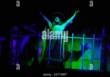 Buena Park, California, USA 27 octobre 2019 Une vue générale de l'atmosphère de sorcière dans la pendaison Show le 27 octobre 2019 à Knott's Scary Farm à Buena Park, Californie, USA. Photo de Barry King/Alamy Stock Photo Banque D'Images